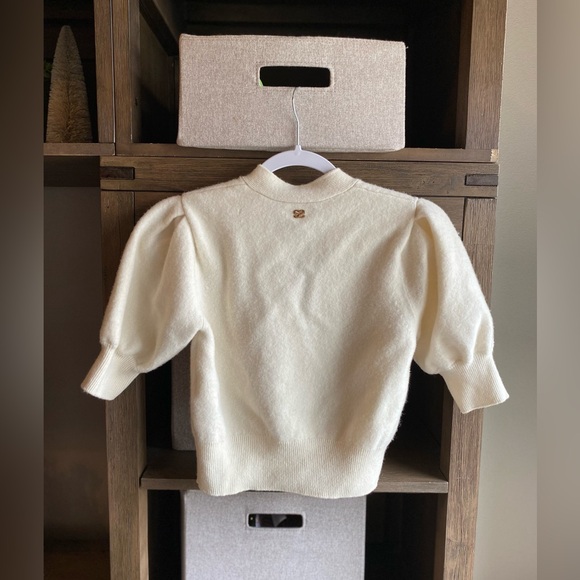 Sandro 100% Wool Cropped V Neck Puff Short Sleeve Cardigan size 2 - Picture 5 of 13